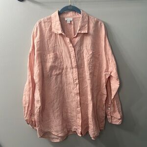 J. Jill Pink Love Linen Button Down Blouse Petite Large